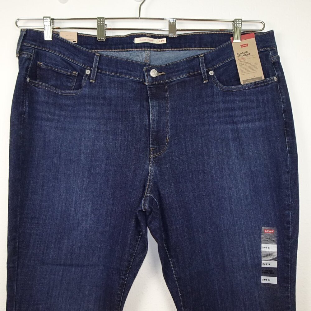 Levi's Stretch Jeans Women's Plus Size 24W Short Blue Denim Straight Leg - Picture 2 of 12
